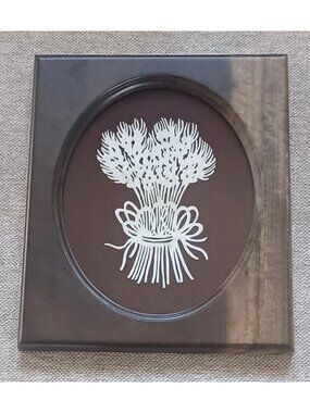 Vintage Wood Frame Folk Art Scherenschnitte Paper Scissor Cut Wheat Sheaf MCM